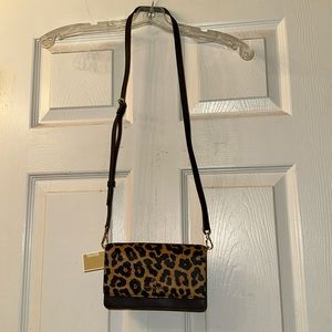 NEW Jet Set Small Leopard Print Calf Hair Smartphone Convertible Crossbody Bag